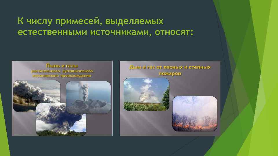 К числу примесей, выделяемых естественными источниками, относят: 