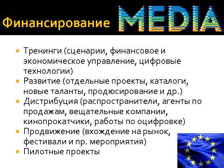 Финансирование Тренинги (сценарии, финансовое и экономическое управление, цифровые технологии) Развитие (отдельные проекты, каталоги, новые