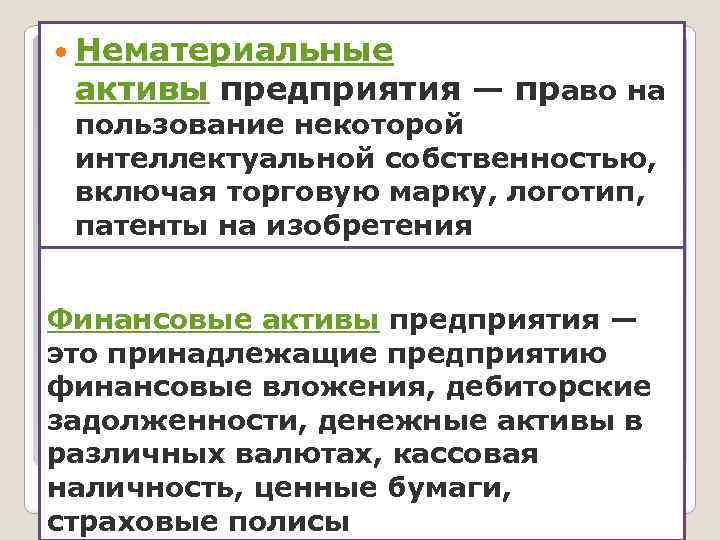  Нематериальные активы предприятия — право на пользование некоторой интеллектуальной собственностью, включая торговую марку,