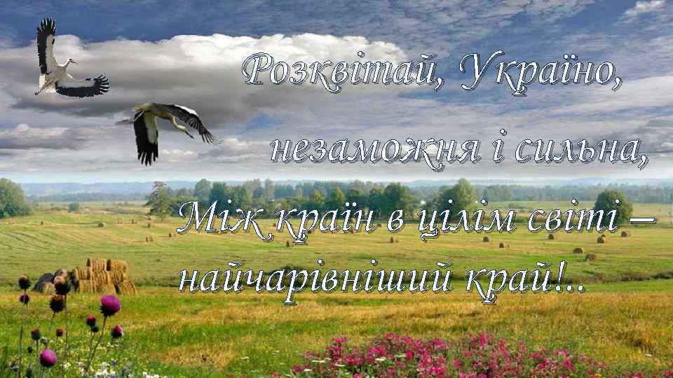 Розквітай, Україно, незаможня і сильна, Між країн в цілім світі – найчарівніший край!. .