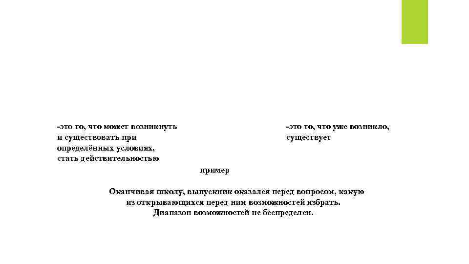 Возможность и действительность -это то, что уже возникло, существует -это то, что может возникнуть