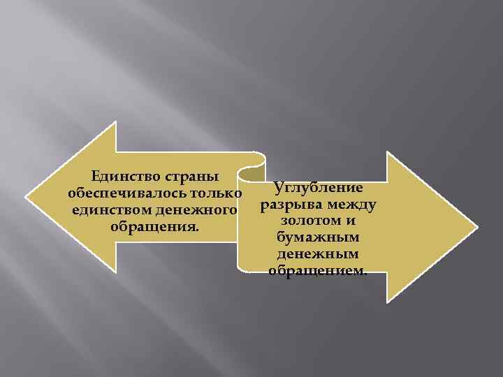 Единство страны обеспечивалось только единством денежного обращения. Углубление разрыва между золотом и бумажным денежным