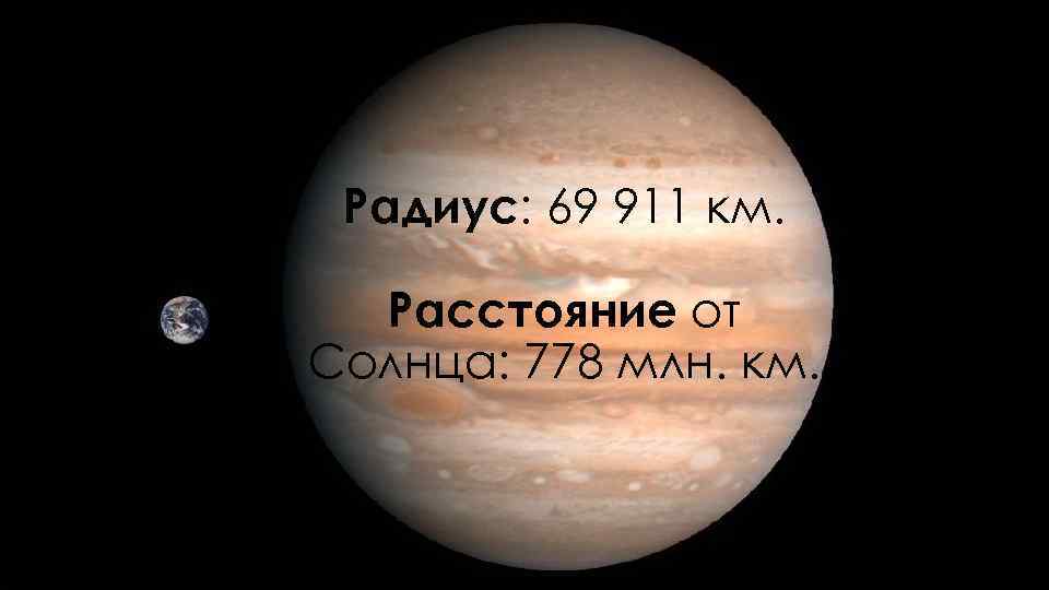Радиус: 69 911 км. Расстояние от Солнца: 778 млн. км. 