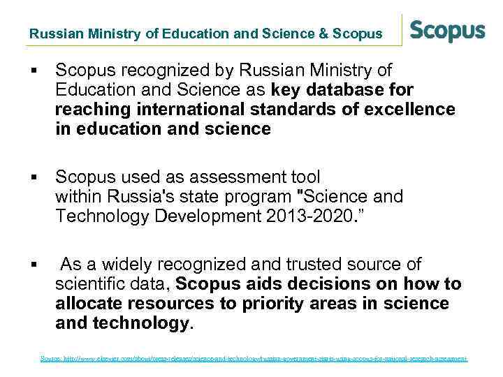 Russian Ministry of Education and Science & Scopus § Scopus recognized by Russian Ministry