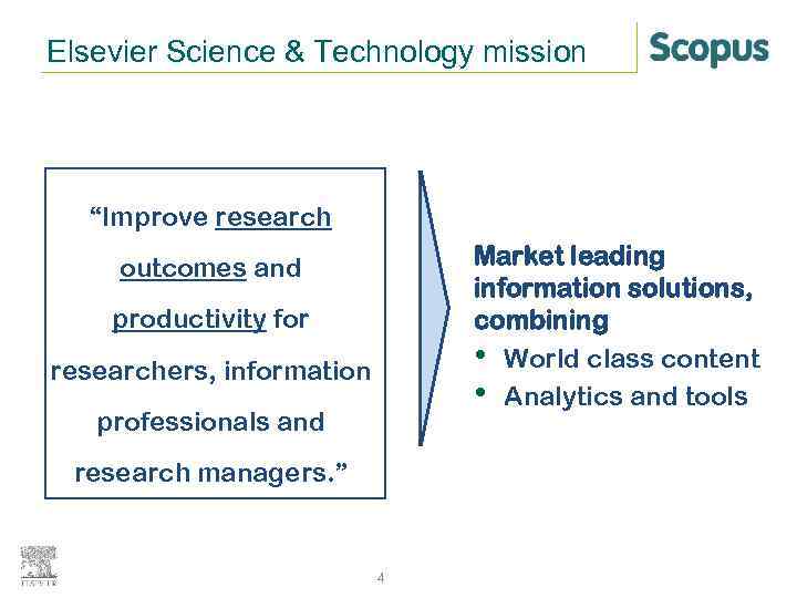 Elsevier Science & Technology mission “Improve research Market leading information solutions, combining • World