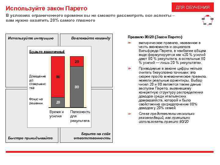 Используйте закон Парето ДЛЯ ОБУЧЕНИЯ В условиях ограниченного времени вы не сможете рассмотреть все