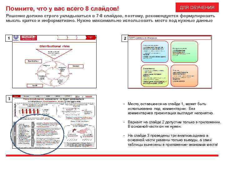 ДЛЯ ОБУЧЕНИЯ Помните, что у вас всего 8 слайдов! Решение должно строго укладываться в