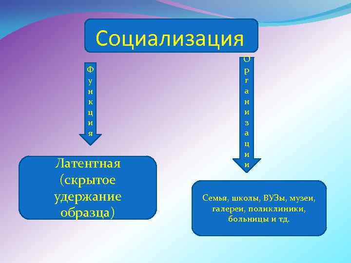 Социализация Ф у н к ц и я Латентная (скрытое удержание образца) О р