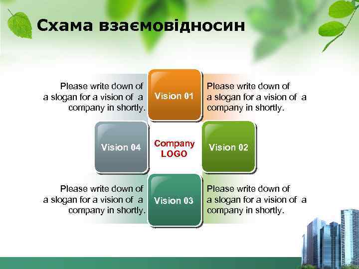 Cхама взаємовідносин Please write down of a slogan for a vision of a company