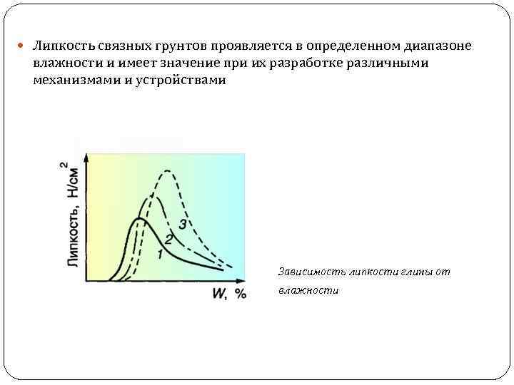 Липкость связных грунтов проявляется в определенном диапазоне влажности и имеет значение при их