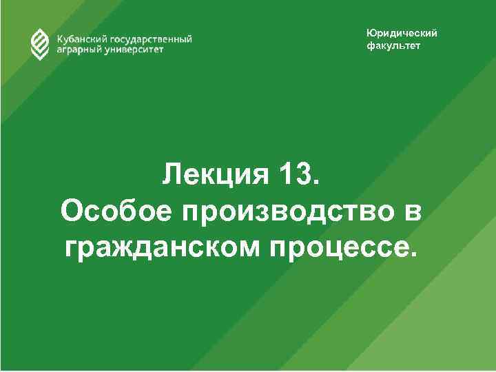 Юридический факультет Лекция 13. Особое производство в гражданском процессе. 
