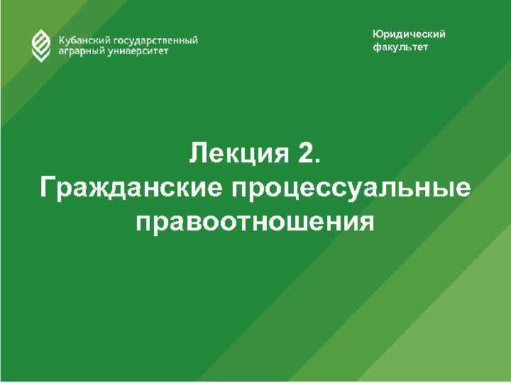 Юридический факультет Лекция 2. Гражданские процессуальные правоотношения 