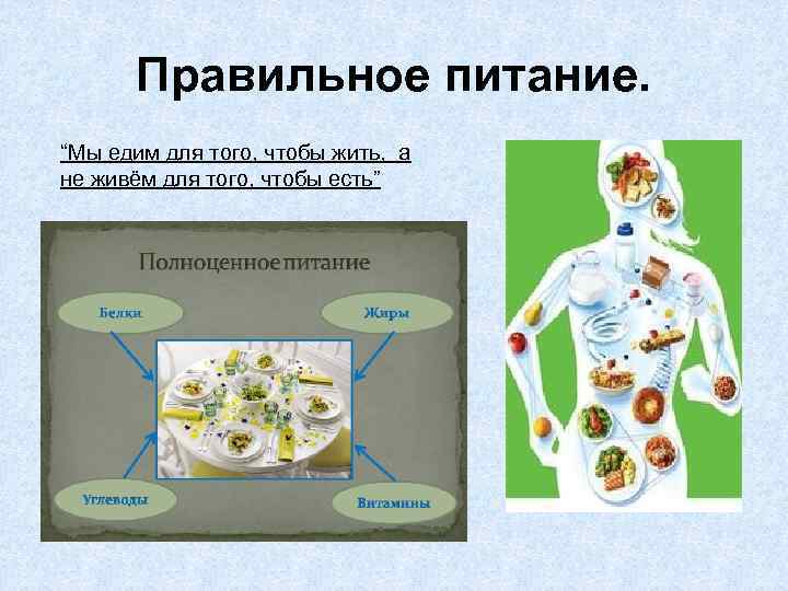 Правильное питание. “Мы едим для того, чтобы жить, а не живём для того, чтобы