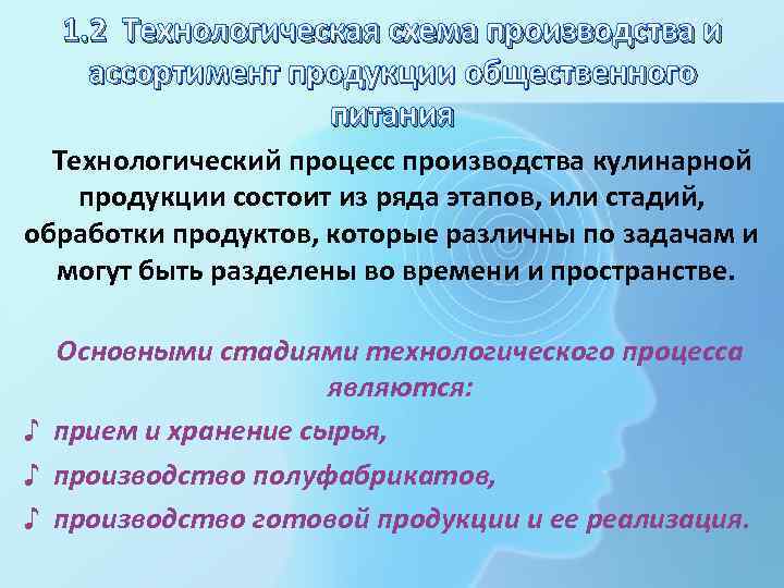 1. 2 Технологическая схема производства и ассортимент продукции общественного питания Технологический процесс производства кулинарной