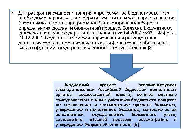  • Для раскрытия сущности понятия «программное бюджетирование» необходимо первоначально обратиться к основам его