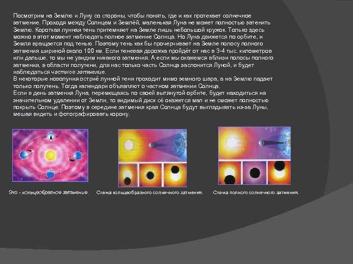 Посмотрим на Землю и Луну со стороны, чтобы понять, где и как протекает солнечное