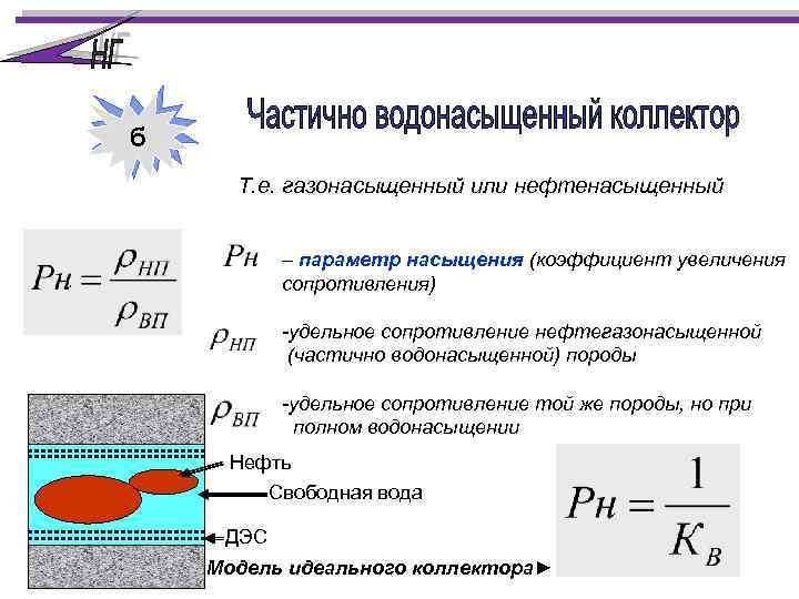 б Т. е. газонасыщенный или нефтенасыщенный – параметр насыщения (коэффициент увеличения сопротивления) -удельное сопротивление