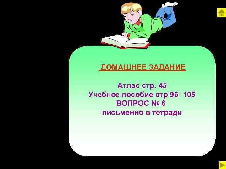  ДОМАШНЕЕ ЗАДАНИЕ Атлас стр. 45 Учебное пособие стр. 96 - 105 ВОПРОС №