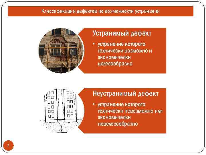 Классификация дефектов по возможности устранения Устранимый дефект • устранение которого технически возможно и экономически