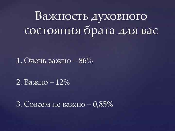 Важность духовного состояния брата для вас 1. Очень важно – 86% 2. Важно –