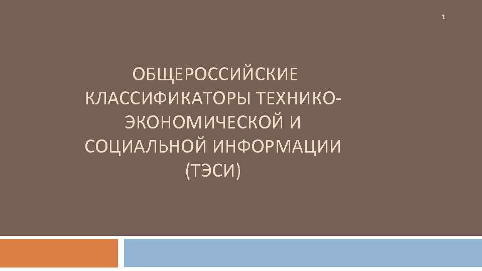 1 ОБЩЕРОССИЙСКИЕ КЛАССИФИКАТОРЫ ТЕХНИКОЭКОНОМИЧЕСКОЙ И СОЦИАЛЬНОЙ ИНФОРМАЦИИ (ТЭСИ) 