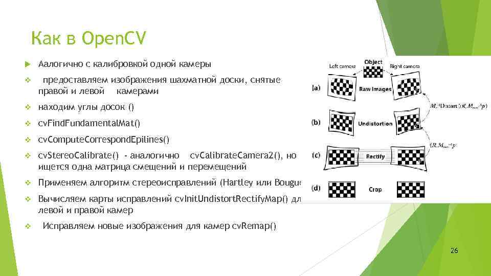 Как в Open. CV Аалогично с калибровкой одной камеры v предоставляем изображения шахматной доски,