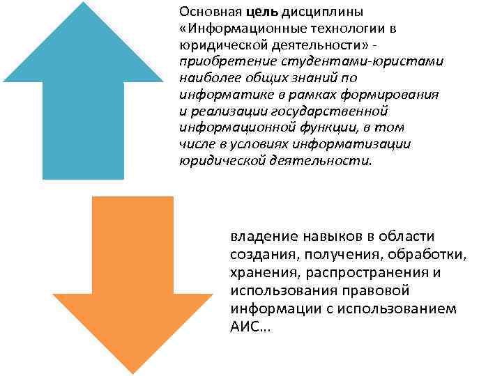 Основная цель дисциплины «Информационные технологии в юридической деятельности» приобретение студентами-юристами наиболее общих знаний по