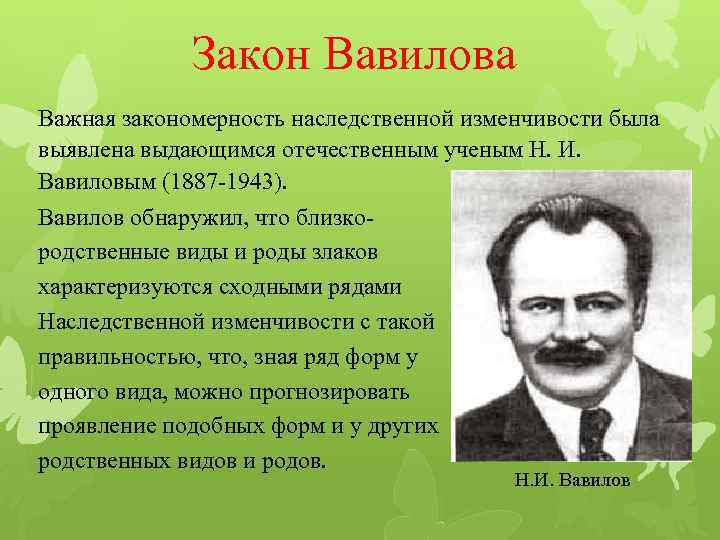 Генетические основы селекции вклад н и вавилова в развитие селекции презентация 11 класс