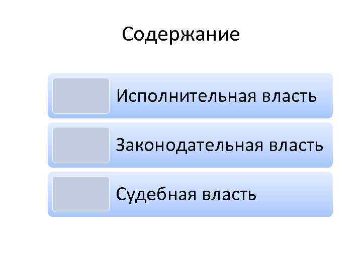 Содержание Исполнительная власть Законодательная власть Судебная власть 