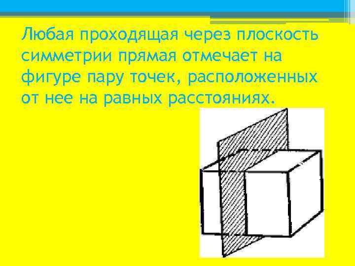 Любая проходящая через плоскость симметрии прямая отмечает на фигуре пару точек, расположенных от нее