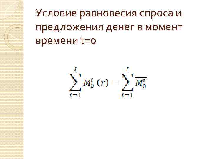 Условие равновесия спроса и предложения денег в момент времени t=0 