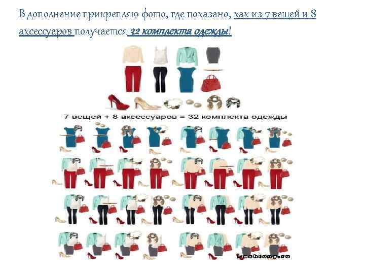 В дополнение прикрепляю фото, где показано, как из 7 вещей и 8 аксессуаров получается