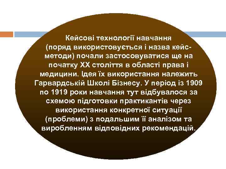 Кейсові технології навчання (поряд використовується і назва кейсметоди) почали застосовуватися ще на початку XX