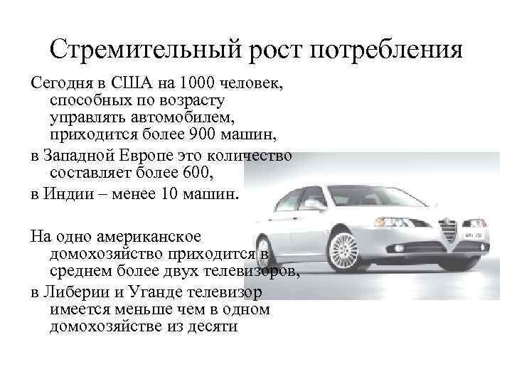 Стремительный рост потребления Сегодня в США на 1000 человек, способных по возрасту управлять автомобилем,