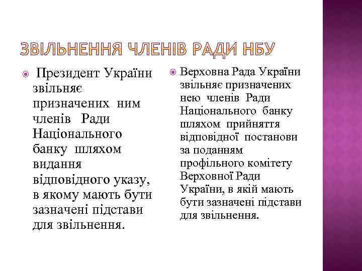  Президент України звільняє призначених ним членів Ради Національного банку шляхом видання відповідного указу,