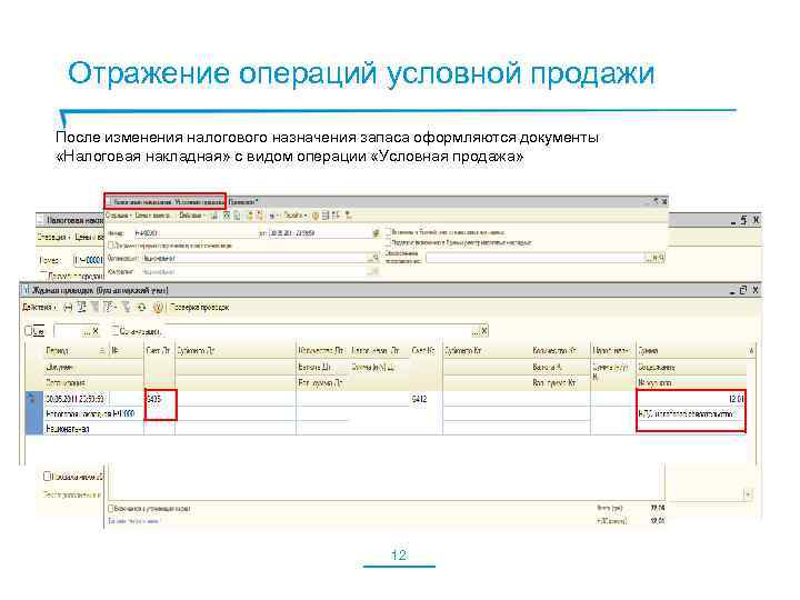 Отражение операций условной продажи После изменения налогового назначения запаса оформляются документы «Налоговая накладная» с