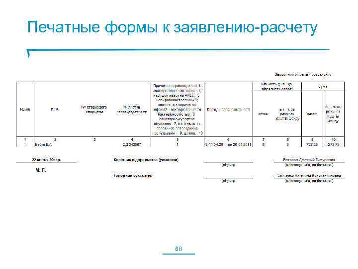 Печатные формы к заявлению-расчету 68 