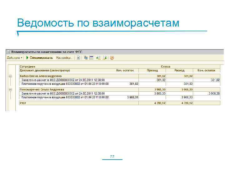 Ведомость по взаиморасчетам 77 