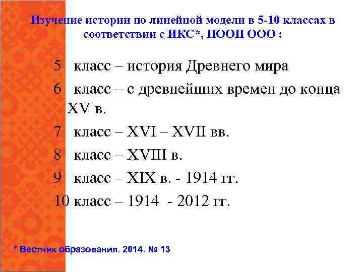 Изучение истории по линейной модели в 5 -10 классах в соответствии с ИКС*, ПООП