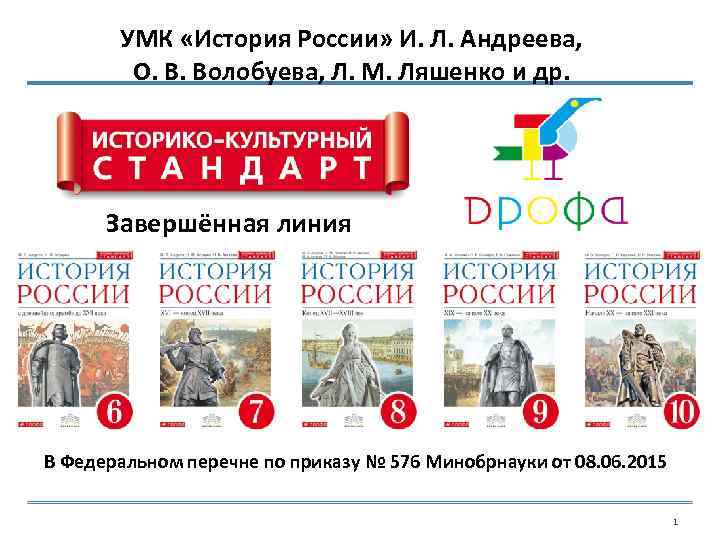 История 9 ляшенко. УМК «история России» Волобуева о.в.. УМК по истории России Андреев Федоров. УМК Андреева история России. Учебно-методический комплекс «история России».