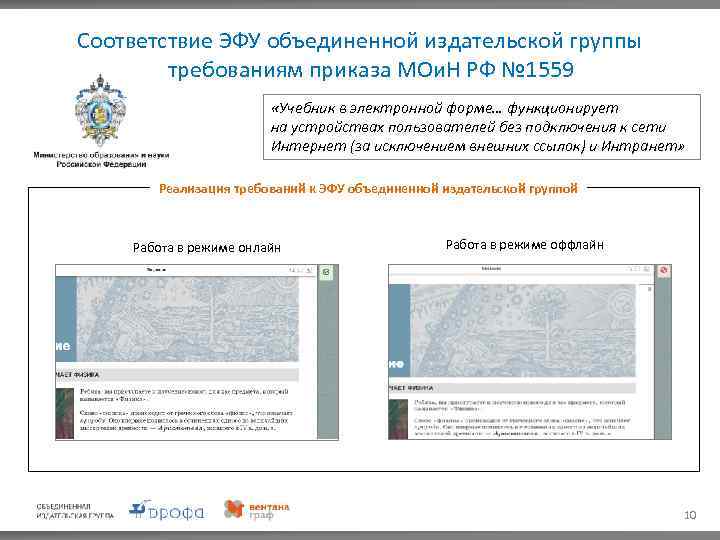 Соответствие ЭФУ объединенной издательской группы требованиям приказа МОи. Н РФ № 1559 «Учебник в