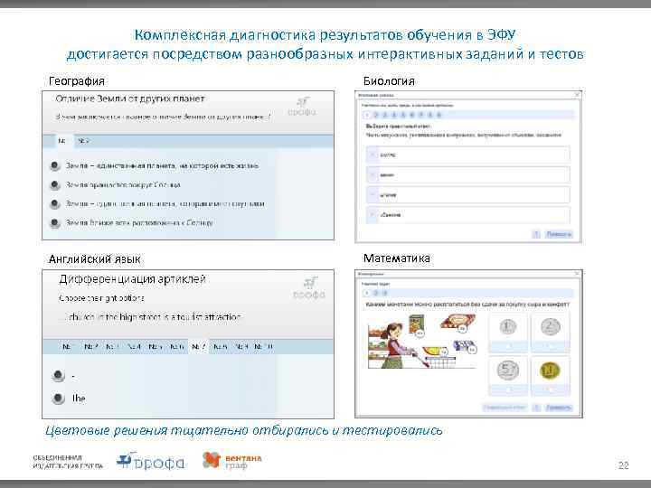 Комплексная диагностика результатов обучения в ЭФУ достигается посредством разнообразных интерактивных заданий и тестов География