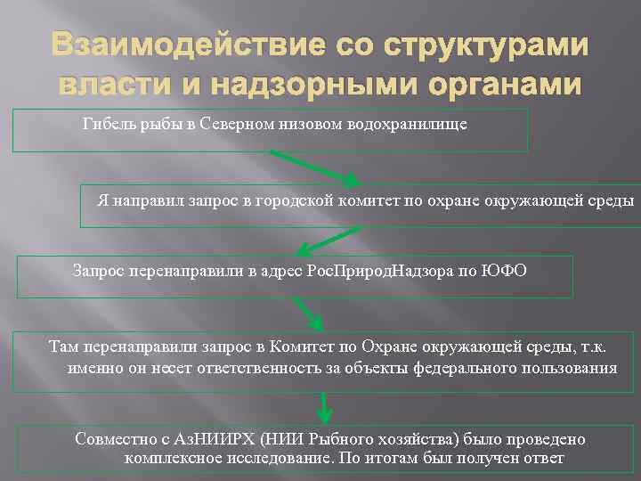 Взаимодействие со структурами власти и надзорными органами Гибель рыбы в Северном низовом водохранилище Я