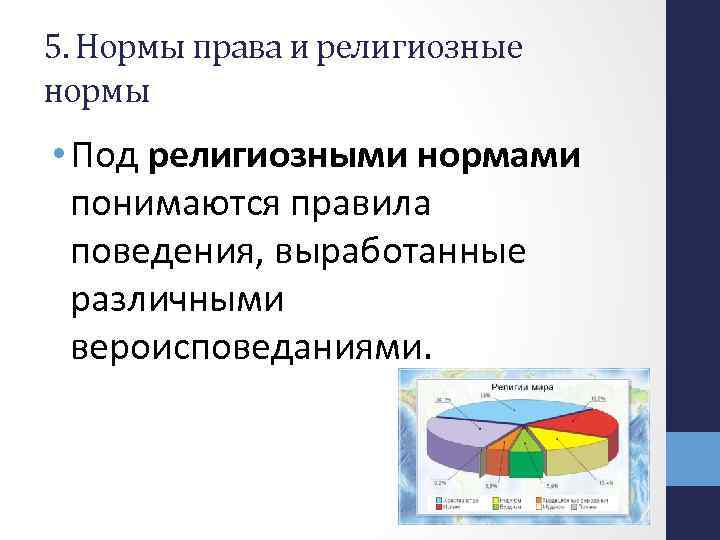 5. Нормы права и религиозные нормы • Под религиозными нормами понимаются правила поведения, выработанные