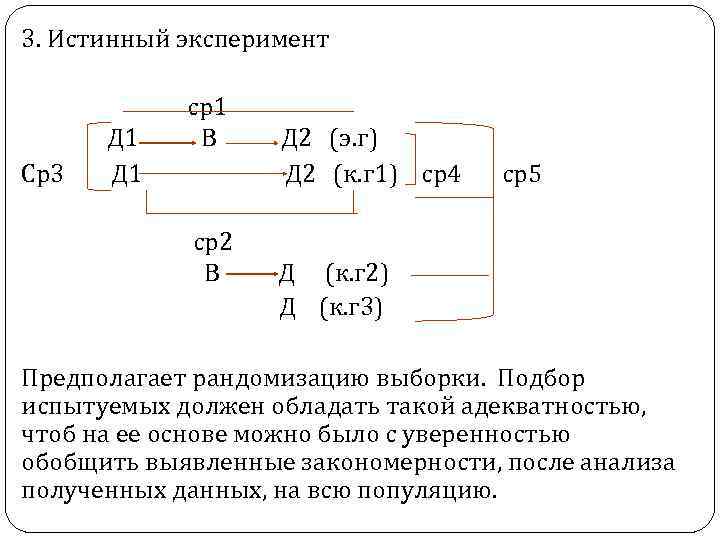 3. Истинный эксперимент ср1 Д 1 В Д 2 (э. г) Ср3 Д 1