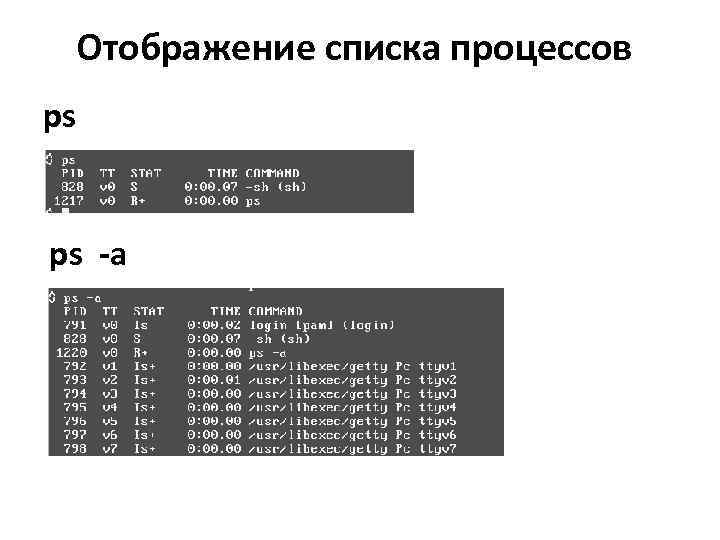 Отображение списка процессов ps рs -a 