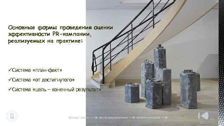 Основные формы проведения оценки эффективности PR-кампании, реализуемых на практике: ü Система «план-факт» ü Система