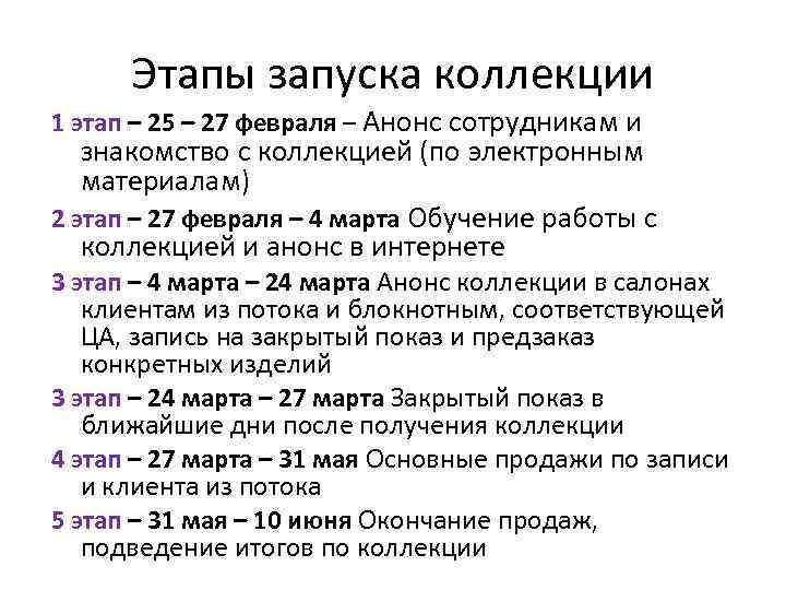 Этапы запуска коллекции 1 этап – 25 – 27 февраля – Анонс сотрудникам и