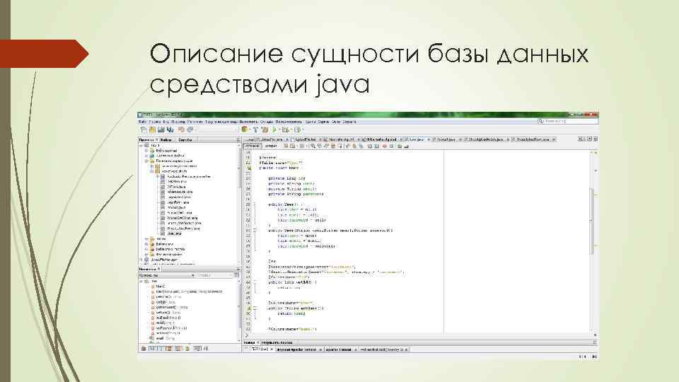 Описание сущности базы данных средствами java 