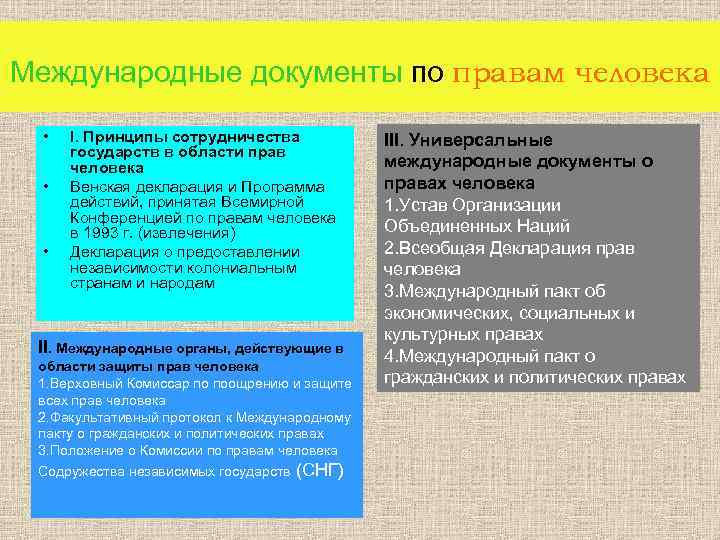 Международные договоры о правах человека презентация 10 класс право